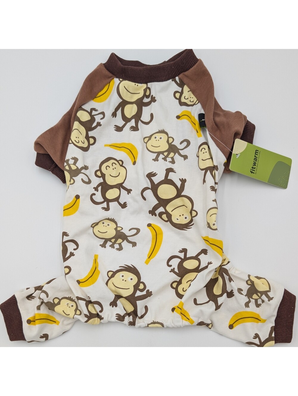 Fitwarm Dog Pajamas Size L Monkey Banana Print Pet One Piece Brown NWT